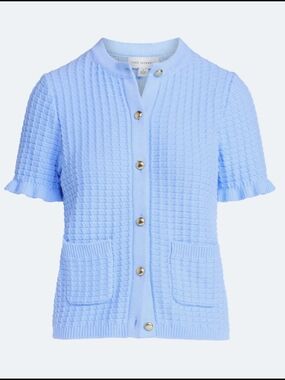Free Assembly Blue Short Sleeve Cardigan Ruffle Cotton NWT
